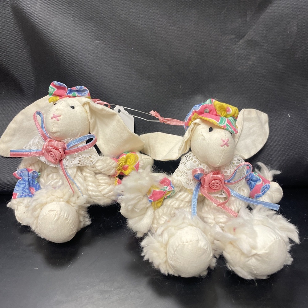 Easter Bunny Rope Rabbit Doll Figurines Décor Colorful Handmade Craft Vintage